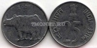 монета Индия 25 пайсов 1988 - 2002 год Носорог