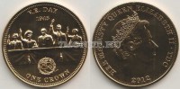 монета Тристан да Кунья 1 крона 2012 год День Победы. Королева Елизавета II и Уинстон Черчилль