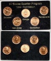США набор из 5-ти квотеров 1999 год монетный двор Филадельфия, позолота
