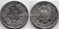 монета Германия 1/2 марки 1908E год Вильгельм II