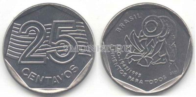 монета Бразилия 25 центаво 1995 года FAO