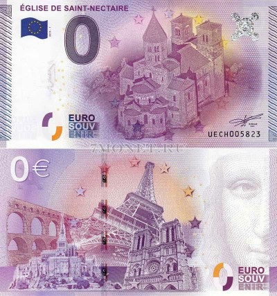 0 евро 2015 год сувенирная банкнота. Церковь Богоматери в Сен-Нектер