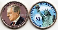 США 1 доллар 2013 год  Вудро Вильсон 28-й президент США эмаль
