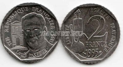 монета Франция 2 франка 1995 год Луи Пастер