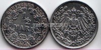 монета Германия 1/2 марки 1909D год Вильгельм II
