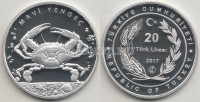 монета Турция 20 лир 2017 год  Голубой краб, PROOF