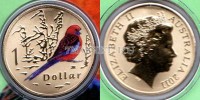 монета Австралия 1 доллар 2011 год серия «Воздух» - Попугай. Красная розелла, в блистере