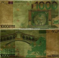 1000 евро 2016 года сувенирная банкнота, металлизированный пластик