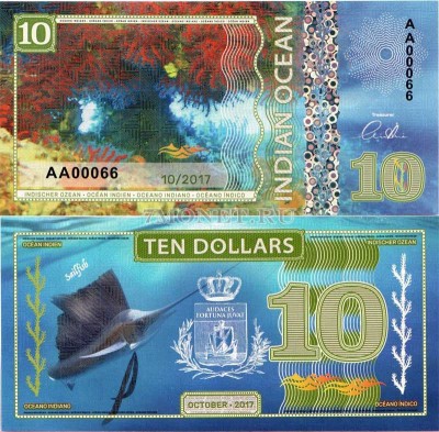 бона Индийский океан 10 долларов 2017 год Рыба-парусник
