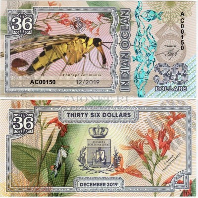 бона Индийский океан 36 долларов 2019 год Скорпионница обыкновенная (Panorpa ...