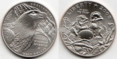 монета США 1/2 доллара 2008 год Орлята в гнезде UNC