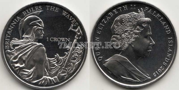 монета Фолклендские острова 1 крона 2015 год 275-летие песни «Правь, Британия!»