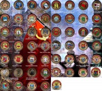 полный набор из 59-ти монет 10 рублей 2010-2019 годов серий «Города воинской славы» и знаменательные события цветные, неофициальный выпуск