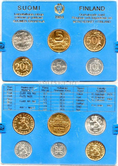 Финляндия набор из 6-ти монет 1984 год в буклете
