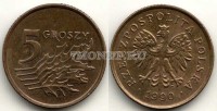 монета Польша 5 грошей 1990 год