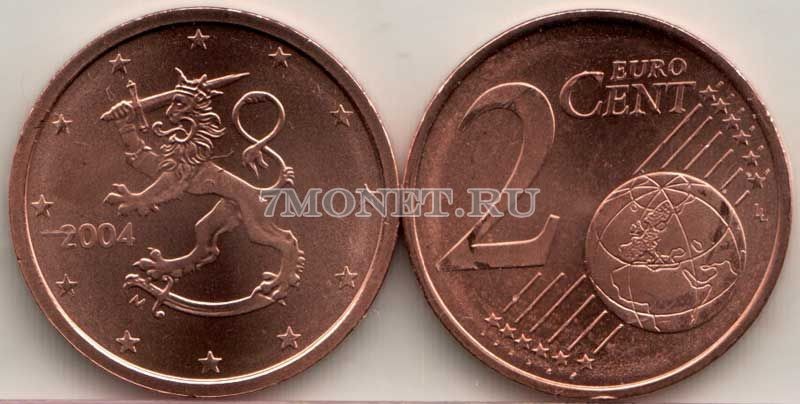 монета Финляндия 2 евроцента 2004 год