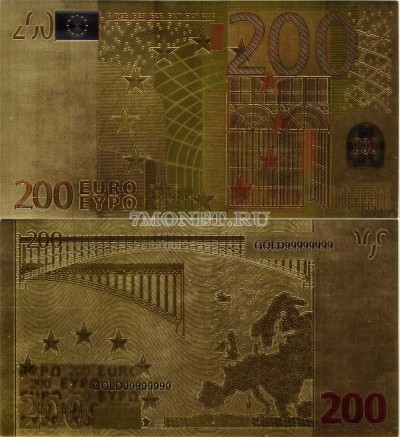 200 евро 2002 года сувенирная банкнота, металлизированный пластик