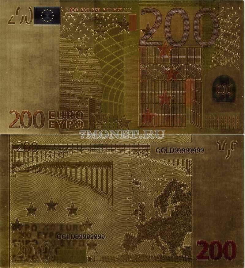200 евро 2002 года сувенирная банкнота, металлизированный пластик