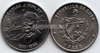 монета Куба 1 песо 1988 год   Карлос Хуан Финлей