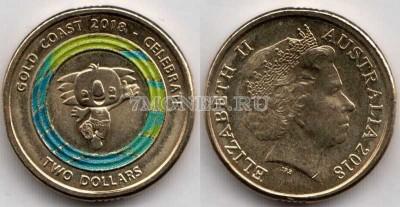монета Австралия 2 доллара 2018 год XXI Игры содружества - Синяя коала Бороби