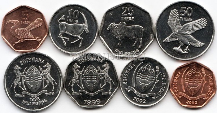 Ботсвана набор из 4-х монет 1998 - 2002 год Фауна
