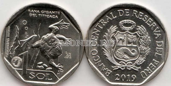монета Перу 1 новый соль 2019 год серия Фауна Перу - Водная лягушка Титикака