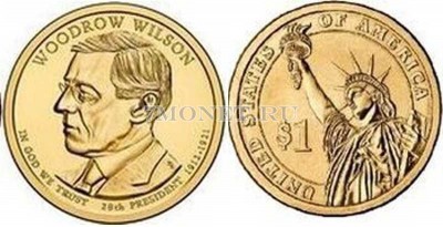 США 1 доллар 2013Р год  Вудро Вильсон 28-й президент США