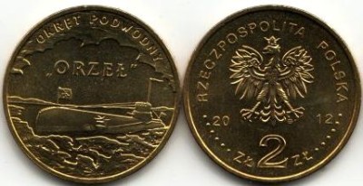 Польша 2 злотых 2012 год Подводная лодка Орел ORZEL