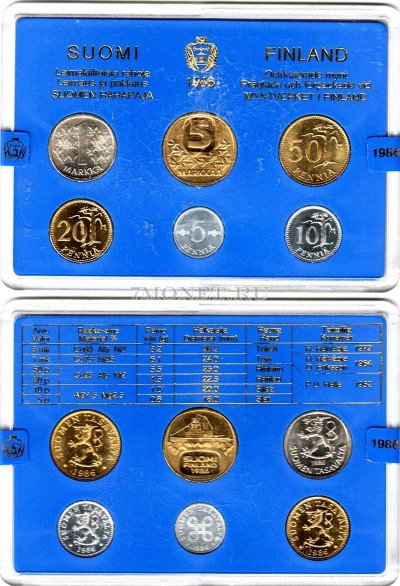 Финляндия набор из 6-ти монет 1986 год в буклете