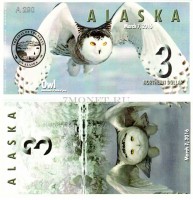 сувенирная банкнота Аляска 3 северных доллара 2016 год Выпуск 2-й