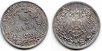 монета Германия 1/2 марки 1913G год Вильгельм II
