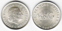 монета Нидерландские Антиллы 1/10 гульдена 1966 год королева Юлиана