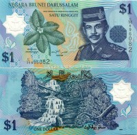 банкнота Бруней 1 доллар 2008 год пластик