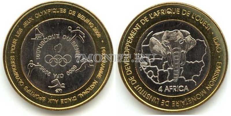  монета Бенин 6000 франков КФА (4 африка) 2005 год Олимпийские игры в Пекине