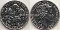 монета Гернси 5 фунтов 2001 год 75-летие Елизаветы II