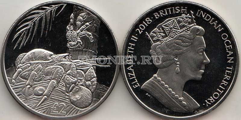 монета Британские территории индийского океана 2 фунта 2018 год Кокосовый краб