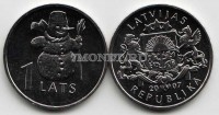 монета Латвия 1 лат 2007 год снеговик