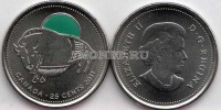 монета Канада 25 центов 2011 год Бизон, цветная