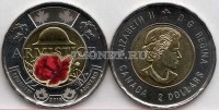 монета Канада 2 доллара 2018 год 100 лет со дня окончания Первой Мировой войны, цветное покрытие