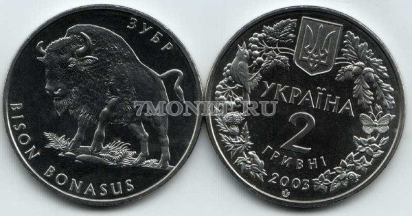 монета Украина 2 гривны 2003 год зубр