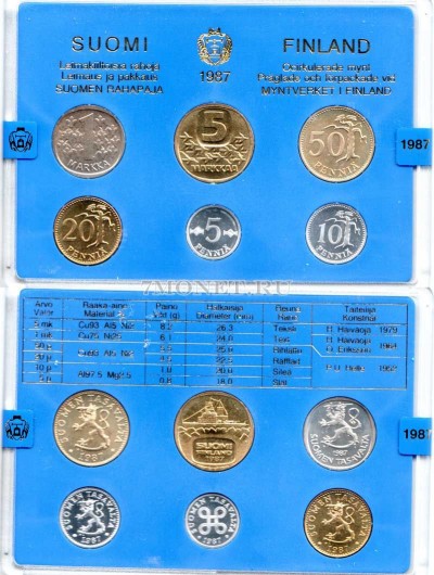 Финляндия набор из 6-ти монет 1987 год в буклете