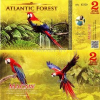 бона Атлантический лес (Южной Америки) 2 доллара попугай ара 2015 год