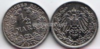 монета Германия 1/2 марки 1914A год Вильгельм II