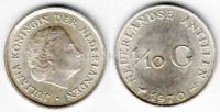 монета Нидерландские Антиллы 1/10 гульдена 1970 год королева Юлиана