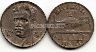 монета Бразилия 400 рейс 1937 год