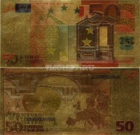 50 евро 2002 года сувенирная банкнота, металлизированный пластик