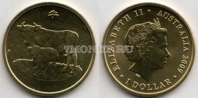 монета Австралия 1 доллар 2009 год Бык