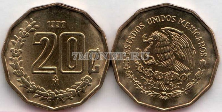 монета Мексика 20 сентаво 1987 год
