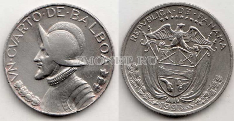 монета Панама 1/10 бальбоа 1993 год