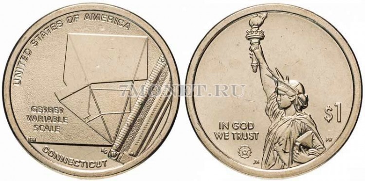 монета США 1 доллар 2020Р год, серия Инновации США - Переменная шкала Гербера